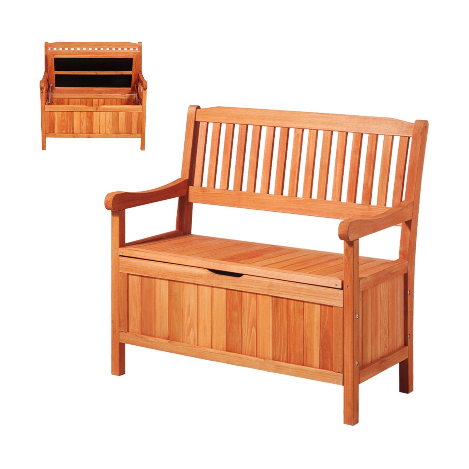 33 Gal Outdoor Wood Storage Bench Deck Box Waterproof 2-Person Outdoor Seating