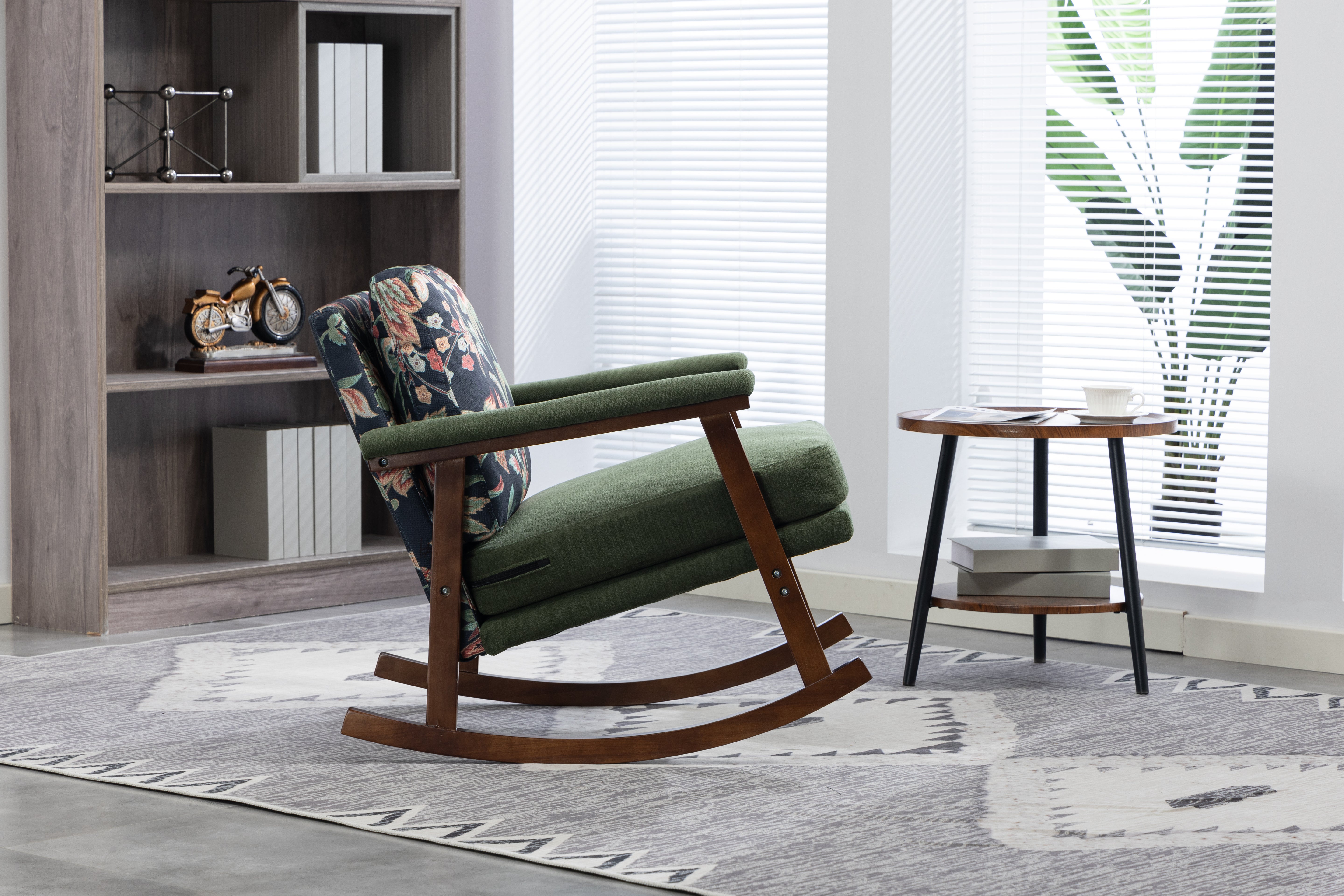 Mid Century Modern Accent Chair ,rocking Chair With Wood Frame, Upholstered Living Room Chairs , Reading Armchair For Bedroom Sunroom