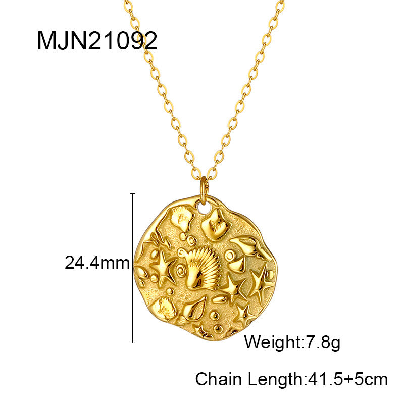 Niche Design High-grade Golden, Round Coin Embossed Necklace For Women