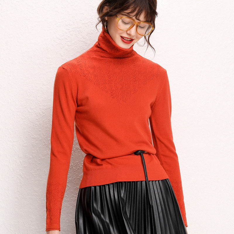 Hollow Pile Neck Turtleneck Loose Sweater