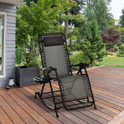 Outdoor Rocking Chairs, Foldable Reclining Zero Gravity Lounge Rocker with Pillow, Cup & Phone Holder, Combo Design with Folding Legs, Gray