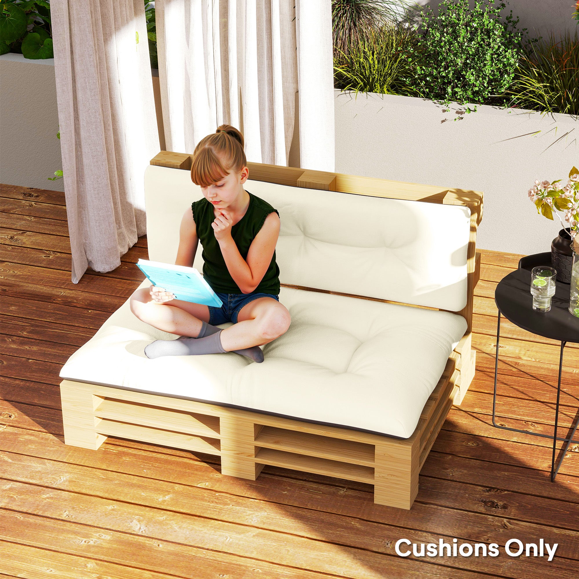 2 Seater Pallet Cushions Outdoor 3.9" Thick Replacement Cushions - Tufted Design for Garden, Patio, Cream White