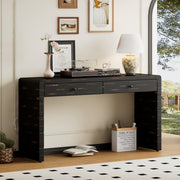 TREXM Curved Console Table With Storage  Wooden Entryway Table With 2 Drawers  Farmhouse Rustic Console Tables For Entryway  Hallway  Living Room  Distressed Black