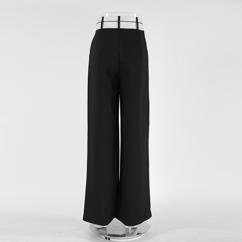 Spring And Summer European And American Commuters' Contrast Color Casual Draping Mop Wide-leg Trousers Design Sense