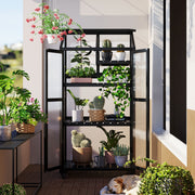 TOPMAX 62inch Height Wood Large Greenhouse Balcony Portable Cold Frame With Wheels And Adjustable Shelves For Outdoor Indoor Use, Black