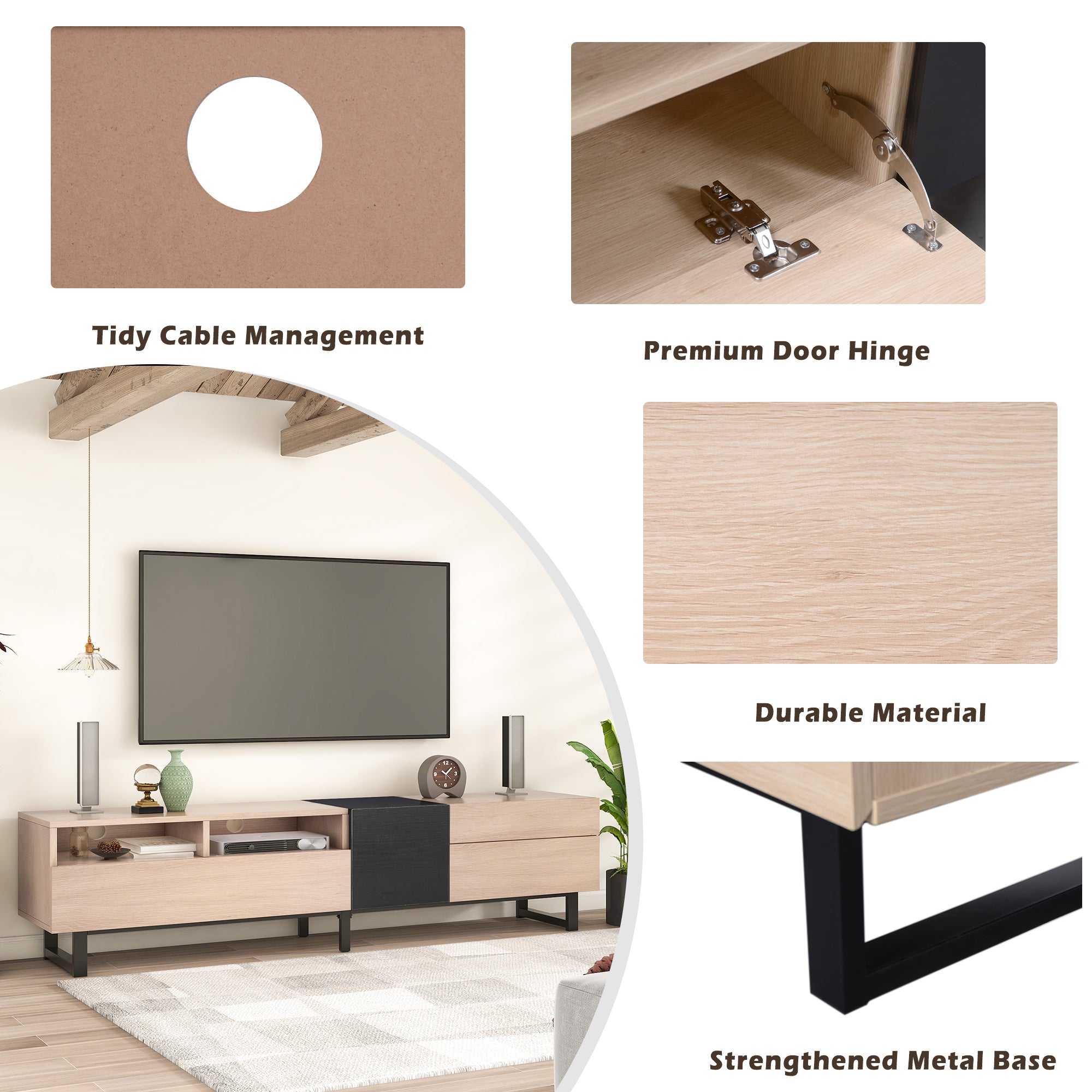 Modern TV Stand For 80'' TV With Double Storage Space, Media Console Table, Entertainment Center With Drop Down Door For Living Room, Bedroom, Home Theatre