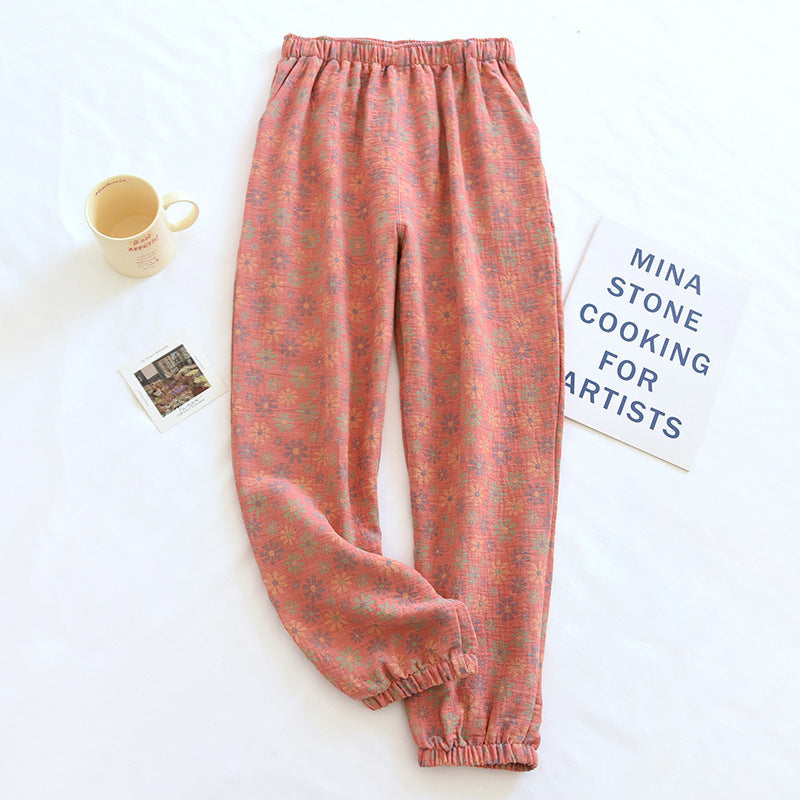 Retro Yarn-dyed Jacquard Women's Pure Cotton Pajama Pants