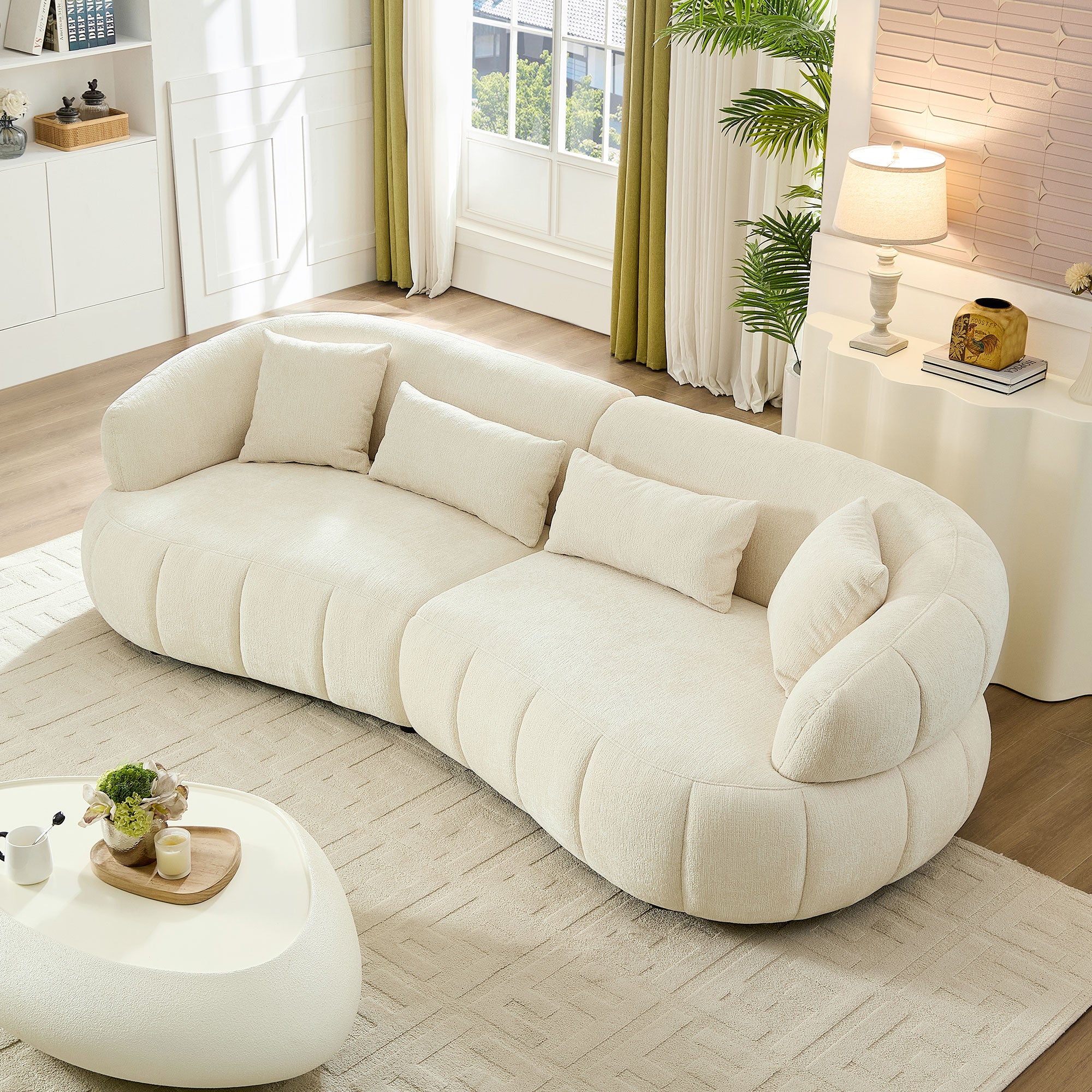 102.36 Inch Cloud-Like Sofa,Modern Sectional Curved Sofa,Textured Fabric Couch,Upholstered  4-Seat Comfy Sofa For Living Room,Beige
