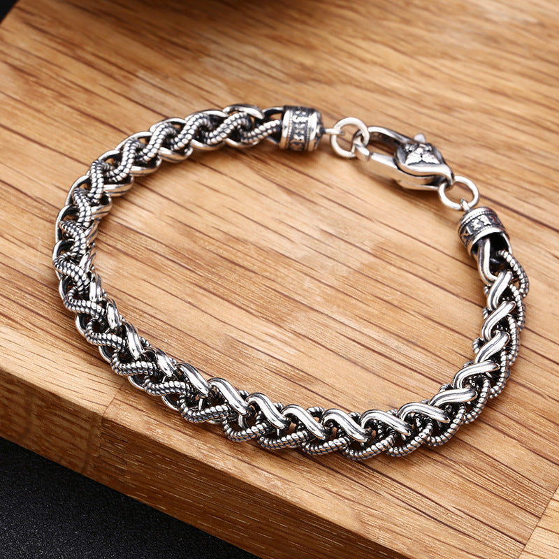 925 Sterling Silver Dynamic Rope Bracelet Men's Thick Personalized Thai Silver Vintage Fashion Jewelry