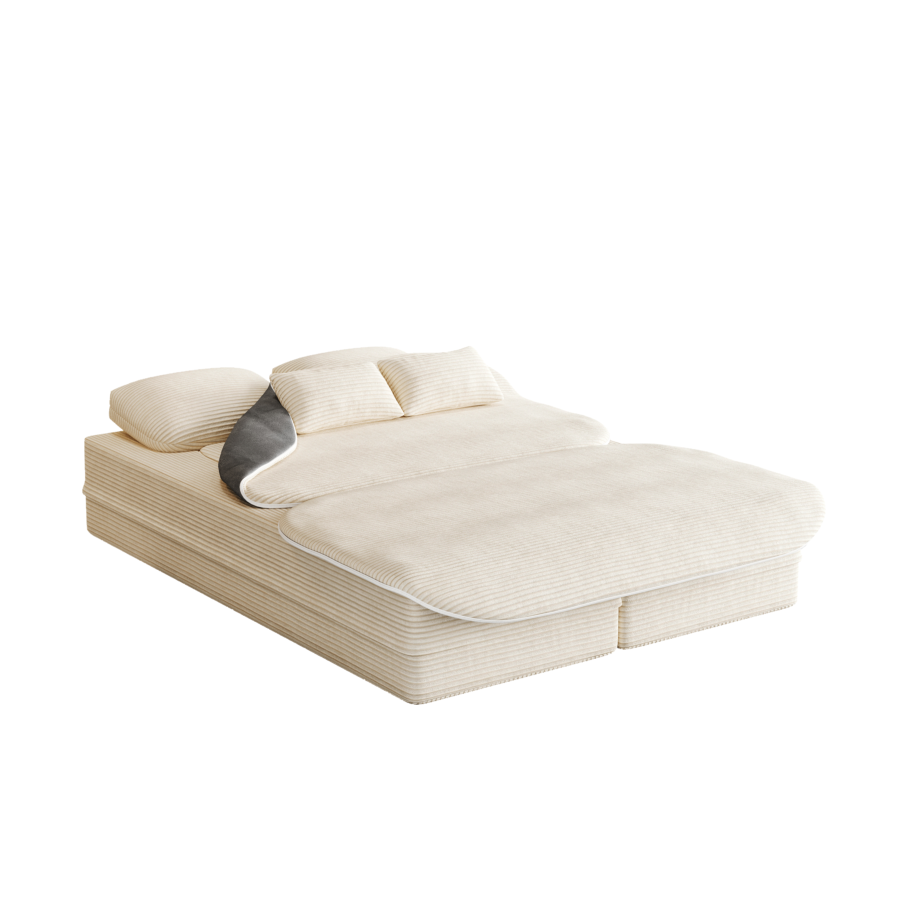 75  2-in-1 Foldable Sofa,Convertible Sleeper Foam Sofa Bed With Multi Functional Blanket, Corduroy Floor Folding Sofa Bed,  Floor Sofa Lounge Sofa For Living Room Bedroom Lounge Studio