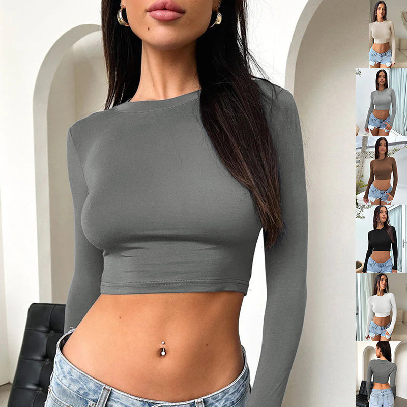 Slim Long Sleeve T-shirt Y2K Fashion Bottoming Short Top Womens Clothing