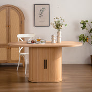 59 Inch Oval Dining Table For 4-6 Oval Table Kitchen Modern Oval Dining Room Table With 2-Layer Storage Shelf And Wood Slide Door Oval Kitchen Tables For Dining Room