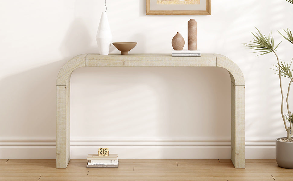 52 Wood Console Table With Curved Edge, Natural Texture, Perfect For Entryways And Living Rooms