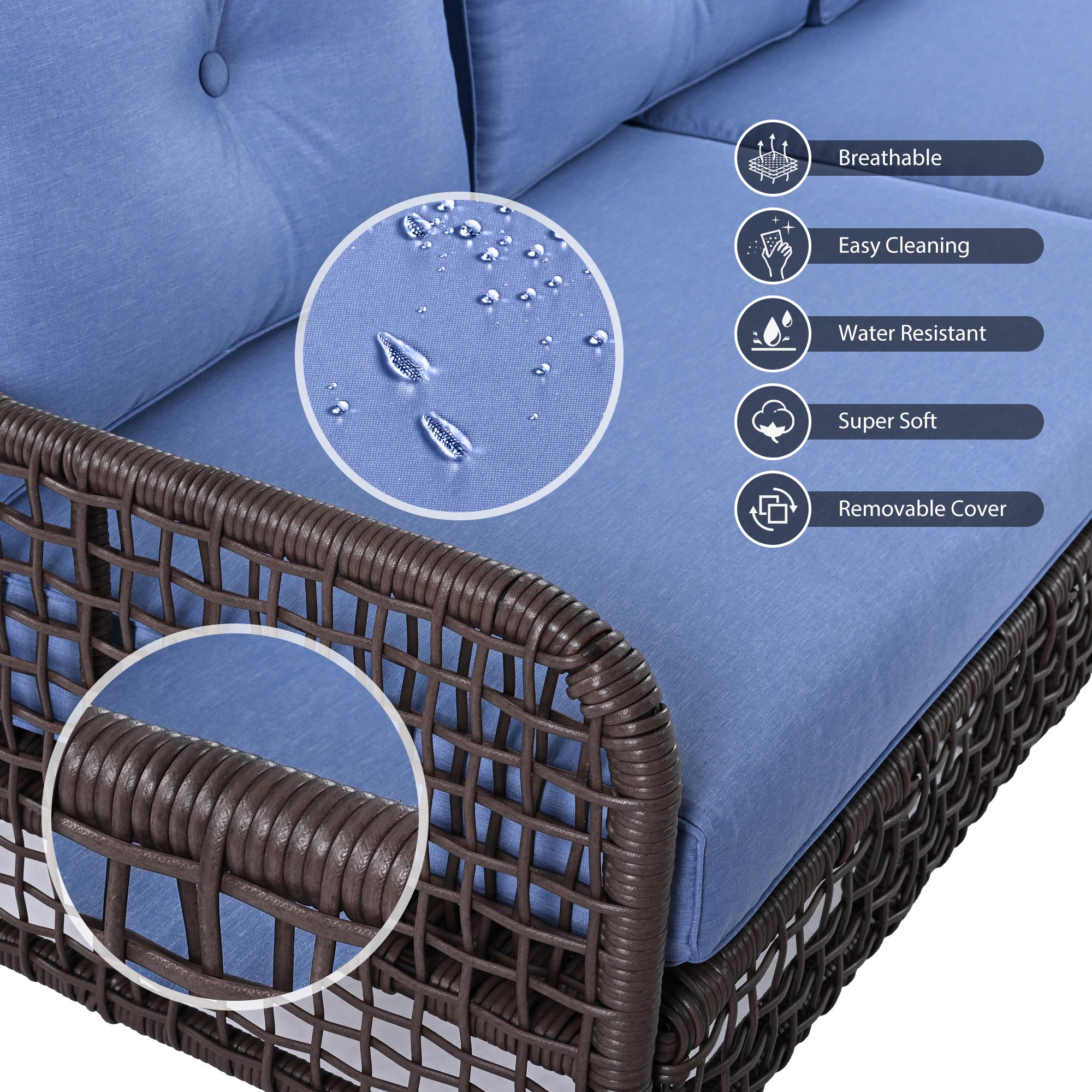 GO 4 Pieces Patio Furniture Set With Swivel Chairs, Outdoor Wicker Sofas For 5-person, Sectional Rattan Outdoor Conversation Set For Poolside  Deck, Blue