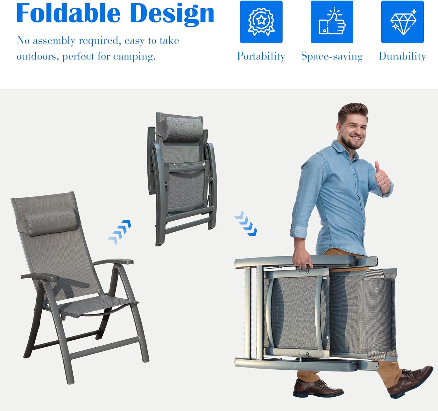Patio Folding Chairs Set Of 2,Textilene Fabric Seat