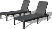 Pool Lounge Chairs Set Of 2, Outdoor Lounge Chairs With 6 Positions Backrest Adjustable, Resin Waterproof Chaise Lounge Outdoor For Poolside Patio Garden Deck