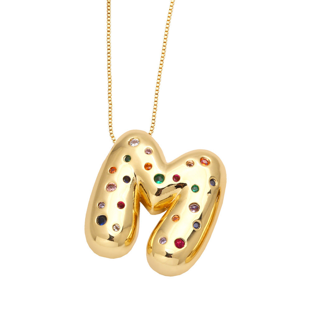 26 English Letter Necklace Gold-plated Inlaid Color