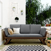 TOPMAx Outdoor Adjustable Patio Wooden Daybed Sofa Chaise Lounge With Cushions For Small Places  Brown Finish Gray Cushion
