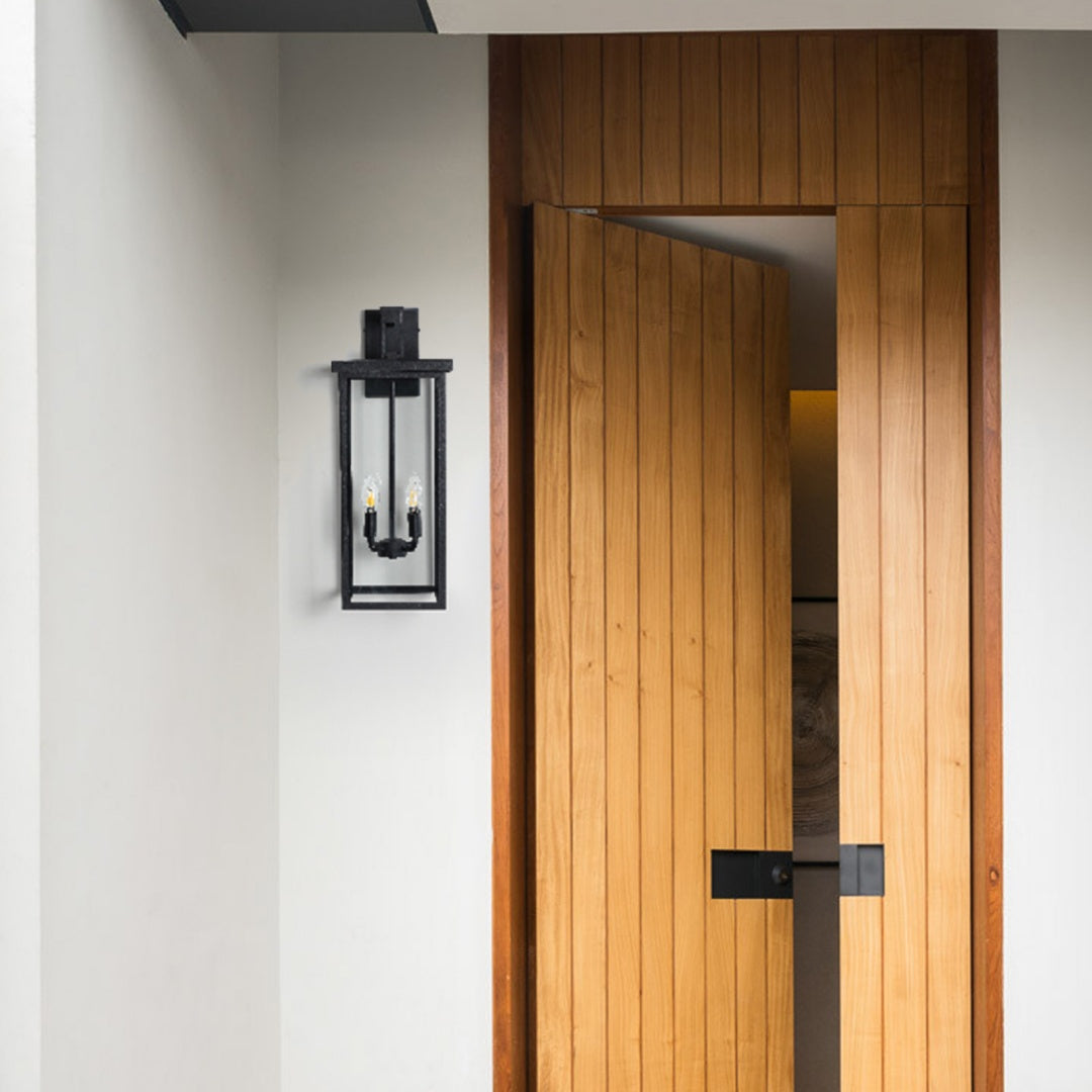 26in  H 1ps Modern Outdoor Wall Lanterns With Black Metal Frame And Clear Glass, 4 E12 Bulb Socket, Weatherproof Wall Sconces For Porch, Garden, Patio  No Bulbs
