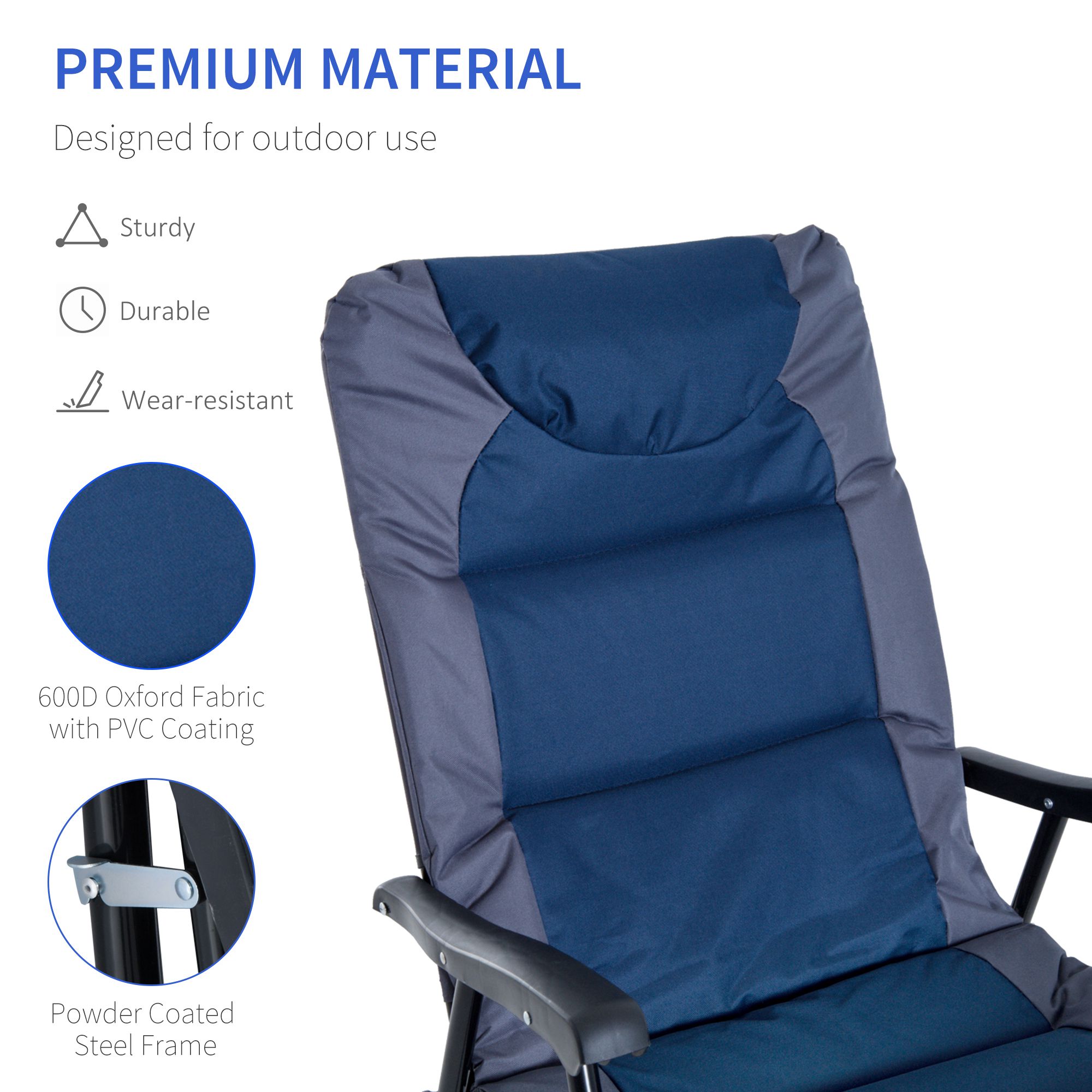 2 Piece Outdoor Patio Furniture Set With 2 Folding Padded Rocking Chairs, Bistro Style For Porch, Camping, Balcony, Navy Blue