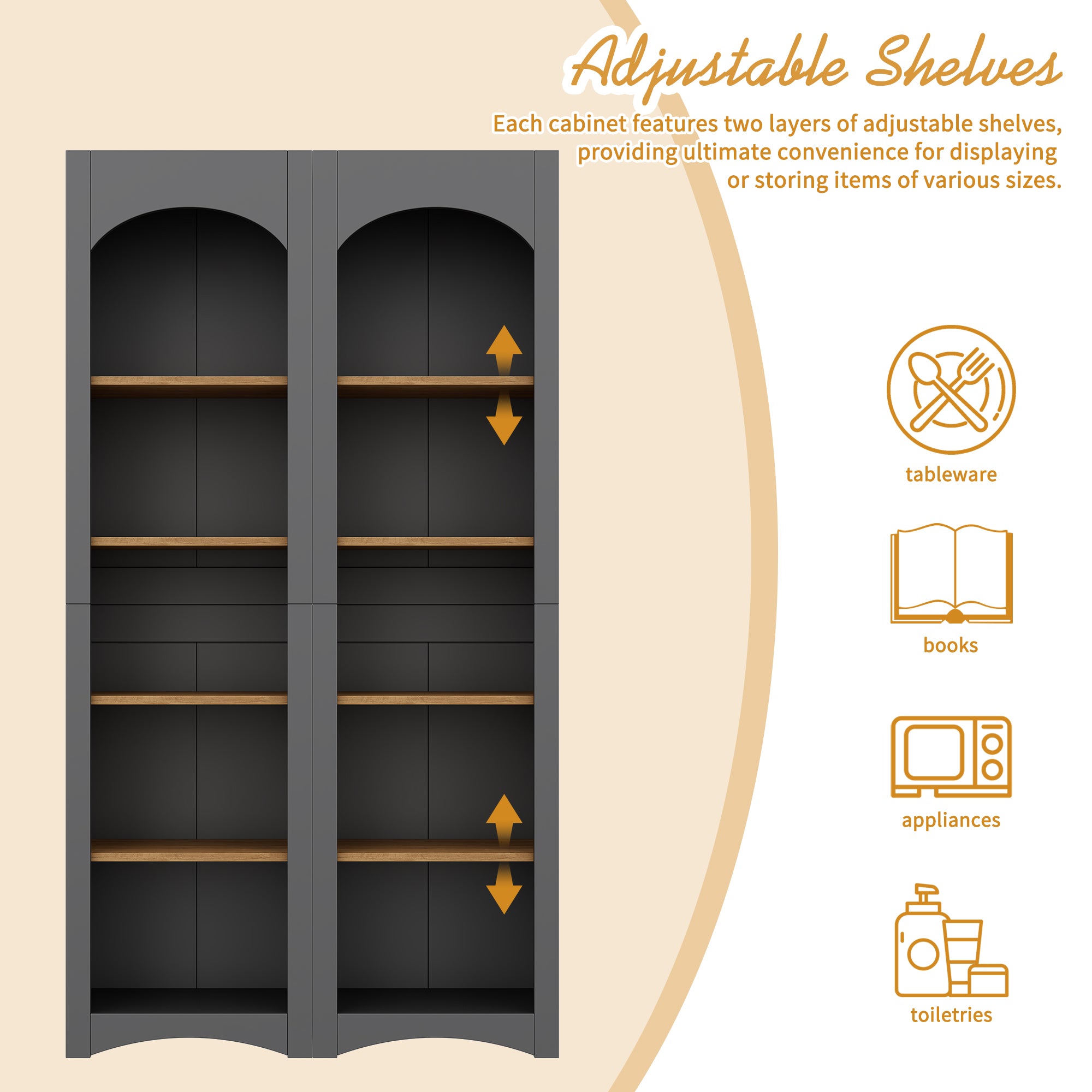 ON-TREND Free Standing 5 Tier Bookshelves, Bookcases Set Of 2, Farmhouse Two-Tone Storage Cabinet With Adjustable Shelves, Modern 72H Kitchen Pantry Cabinet For Living Room, Home Office, Grey