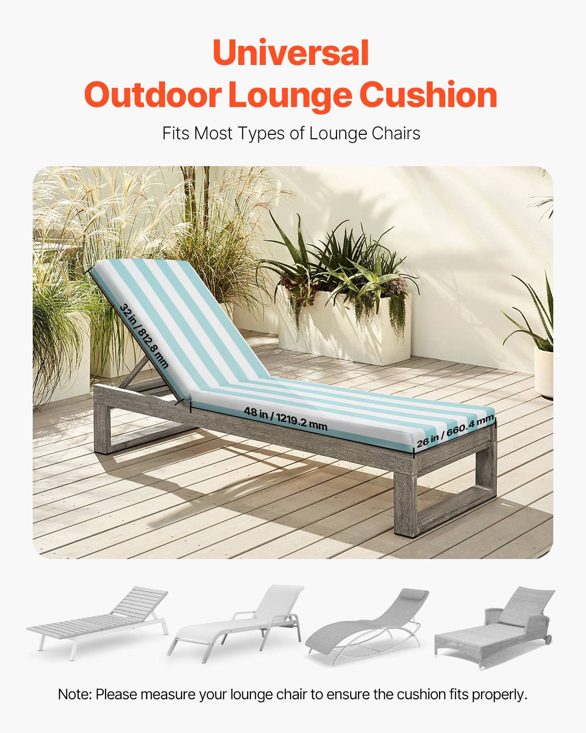 Set Of 2 Outdoor Chaise Lounge Chair Cushions 80 X 26 In Waterproof Thick