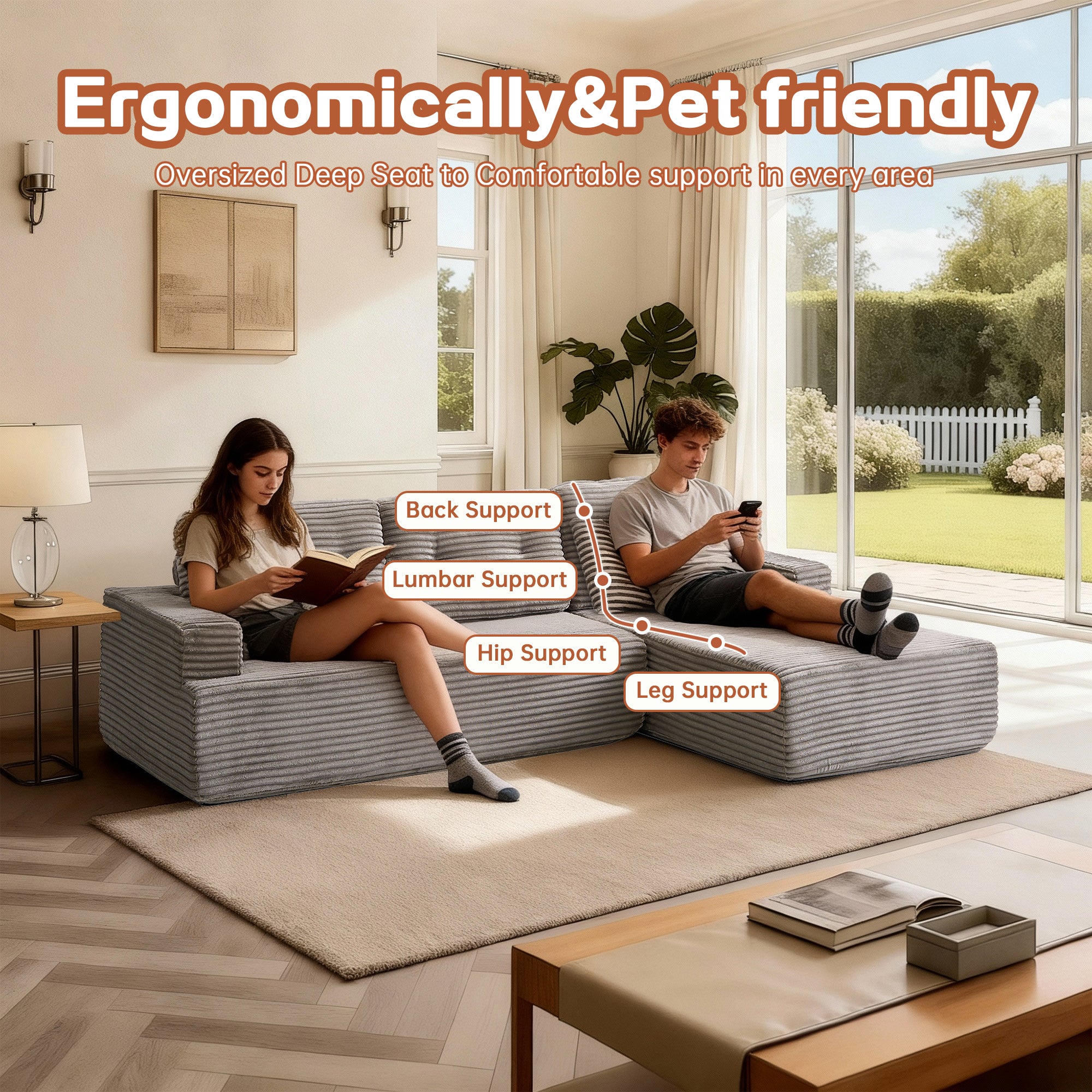 Right-Facing Chaise,L Shape Modular Sectional Sofa, Compressed Sectional Sofa Modern Minimalist Style Corduroy Couch,Unfold Into A Bed, Bedroom, Comfy Compressed Sofa