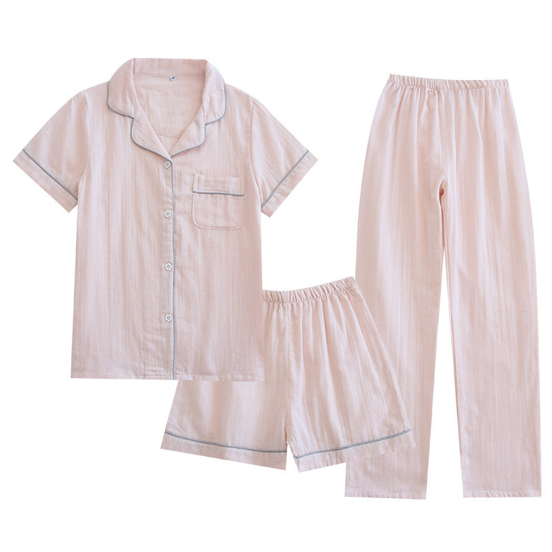 Three-piece Cotton Gauze Pajamas For Women