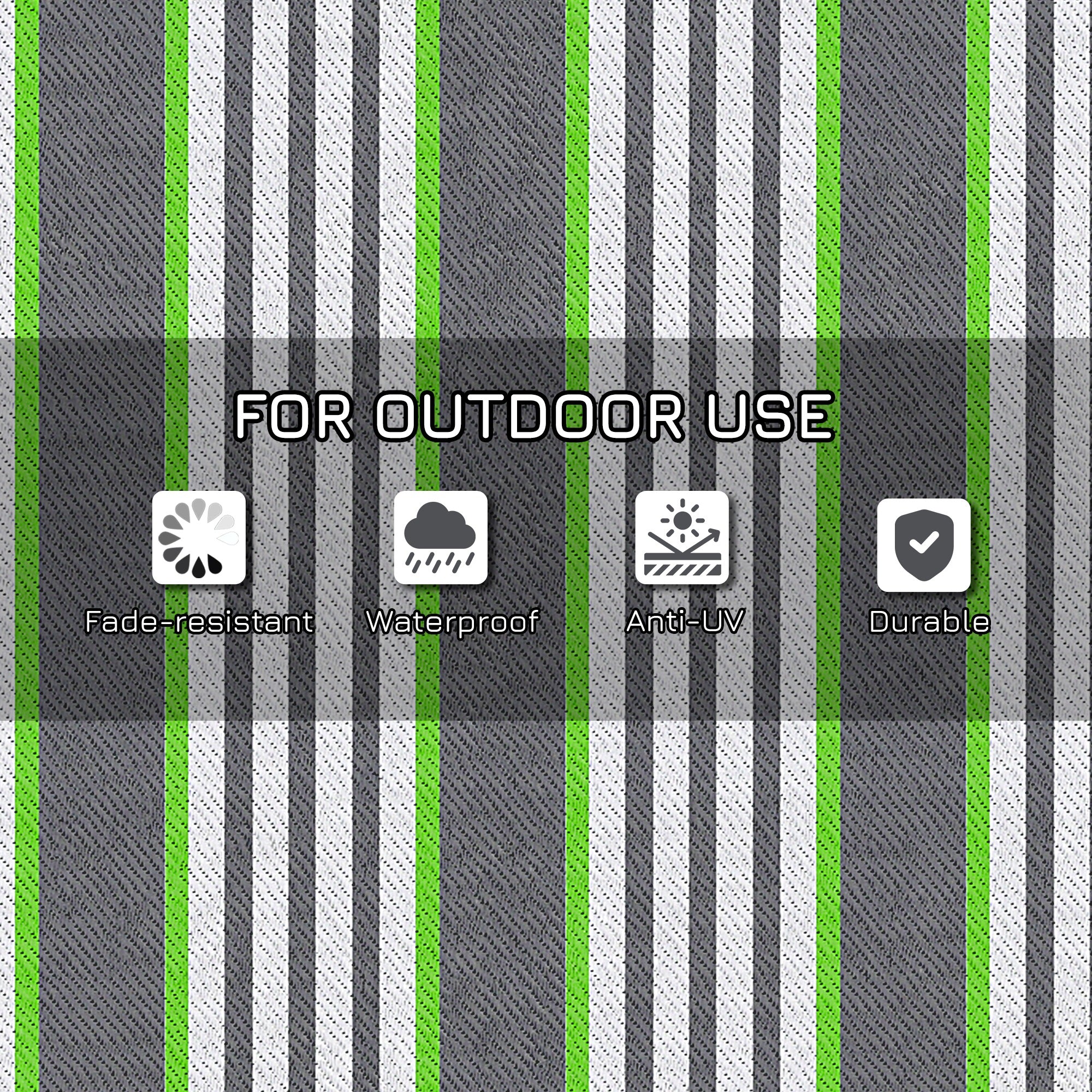 Reversible Outdoor Rug, 9' x 12' Waterproof Plastic Straw Floor Mat, Portable RV Camping Carpet, Large Floor Mat for Backyard, Deck, Picnic, Beach, Green & Gray Stripes