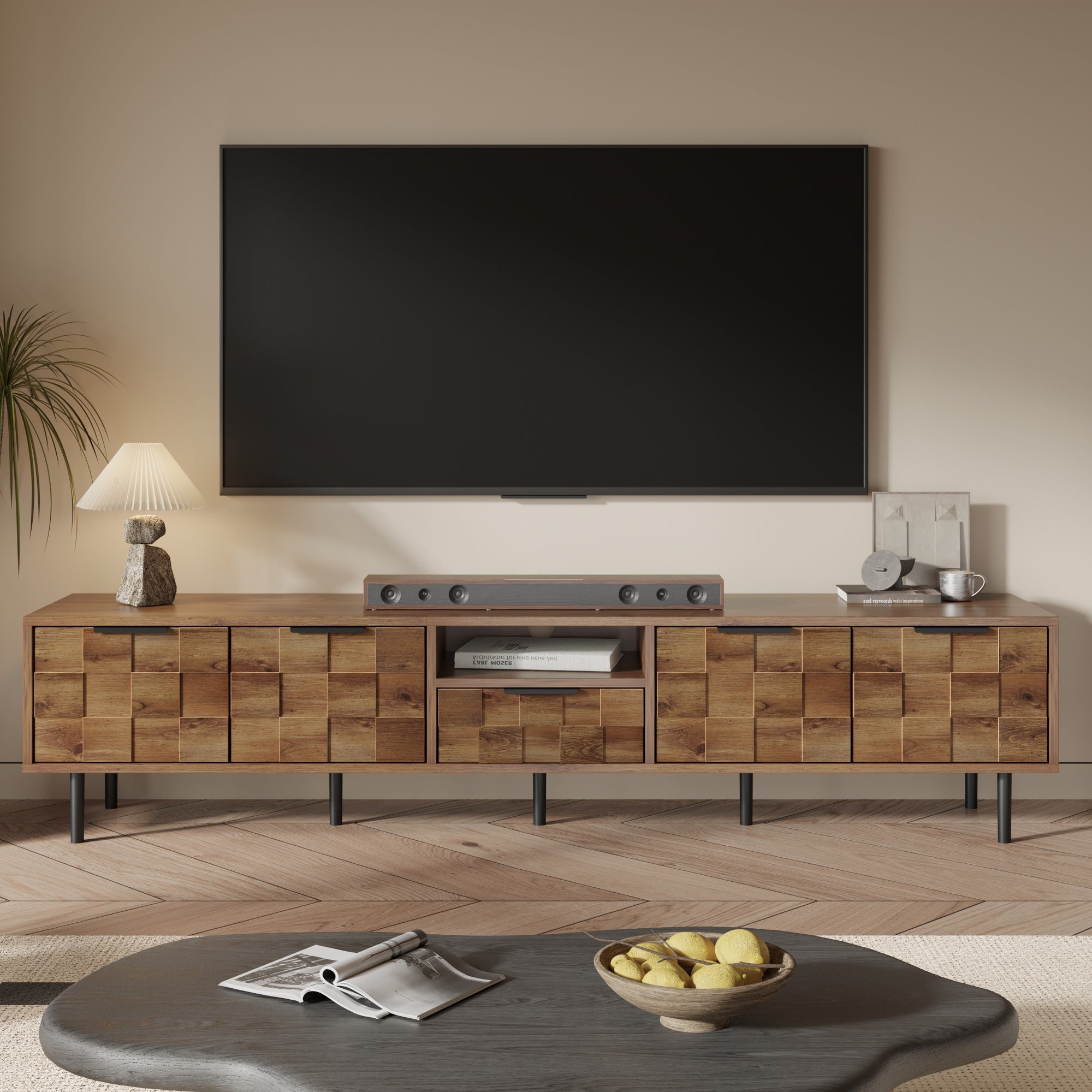 78 TV Stand For 85 75 65 Inch TV, TV Consoles For Living Room, Entertainment Center Wood TV Media With Storage