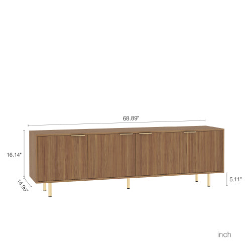 Wood Modern TV Stand Fluted 68inch T, Entertainment Center With Storage Doors, TV Console Media Cabinet, For 55 Inch TV, Living Room