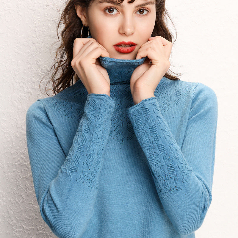 Hollow Pile Neck Turtleneck Loose Sweater