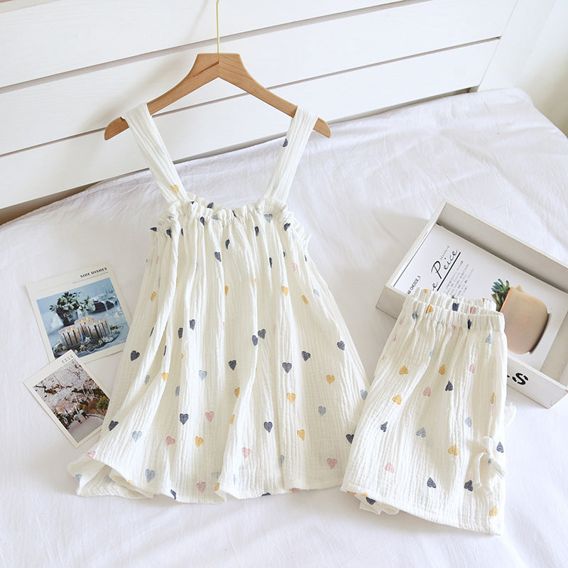 Pajamas Women Pure Cotton Gauze Camisole Shorts Vest