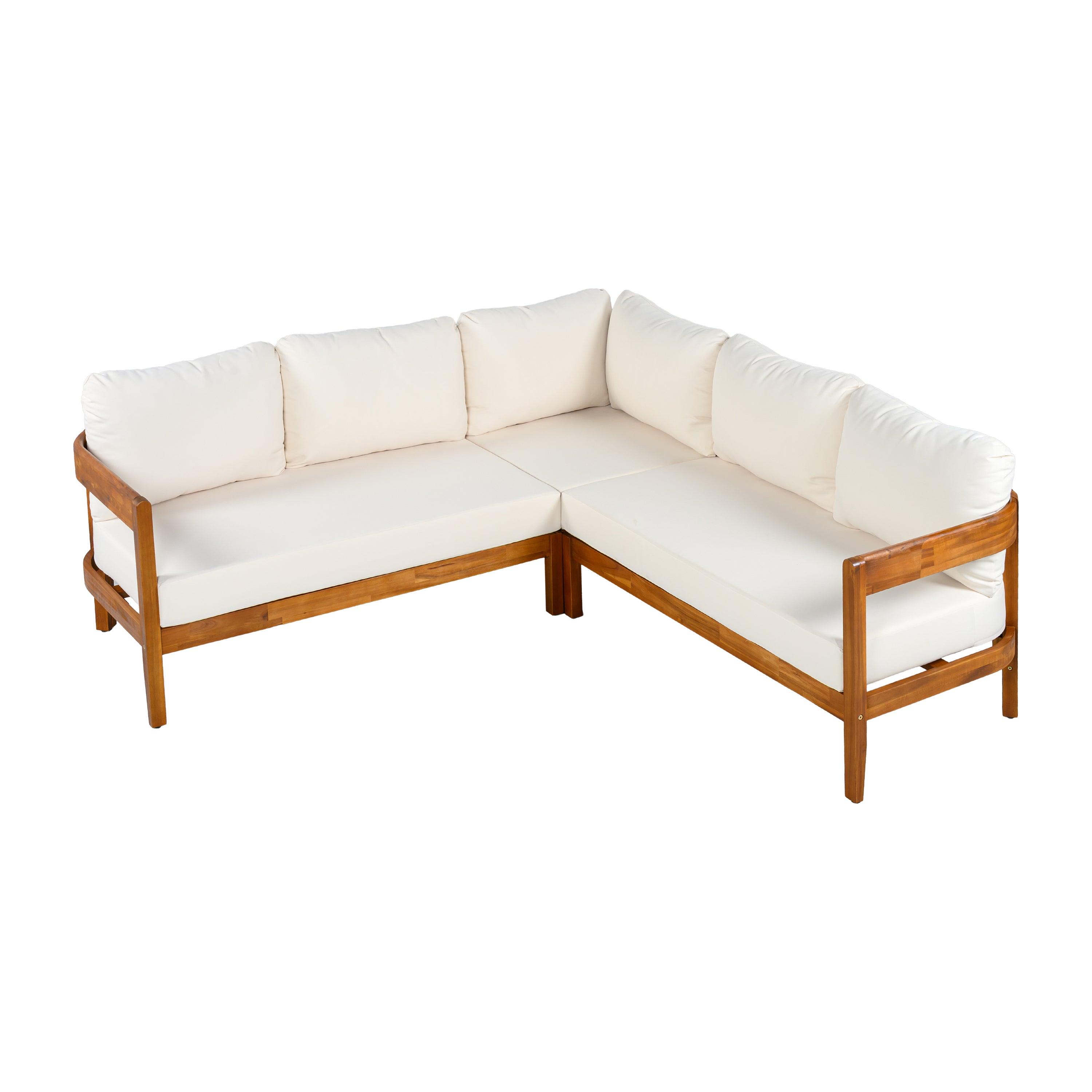 U-Style Acacia Solid Wood Patio Furniture Set  Outdoor Patio Conversation Furniture Set With 6 Soft Seat Cushions And Backpack   All Weather Outdoor Patio Sofa With Arc Frame  For Backyard  Garden.