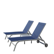 Chaise Lounge Outdoor Set Of 3, Lounge Chairs For Outside With Wheels, Outdoor Lounge Chairs With 5 Adjustable Position, Pool Lounge Chairs For Patio, Beach Blue, 2 Lounge Chairs 1 Table