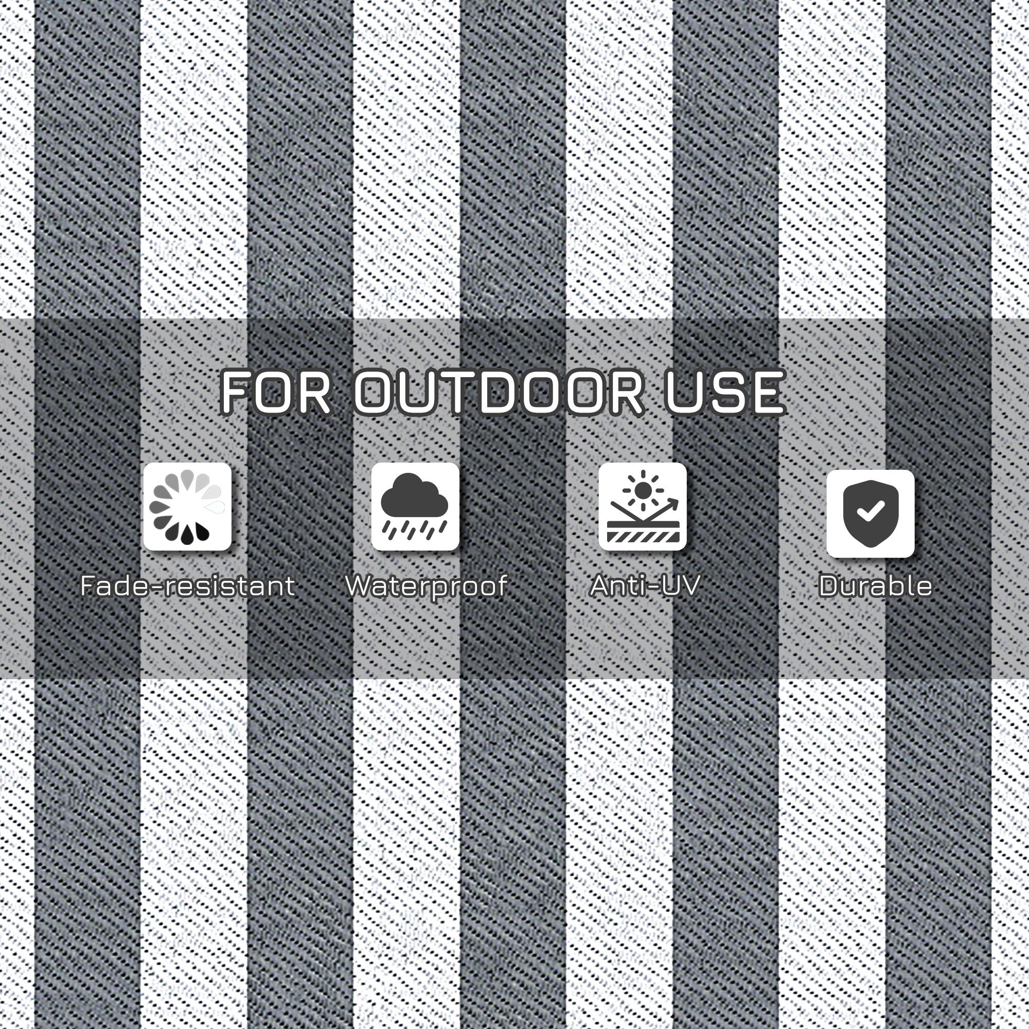 Reversible Outdoor Rug, 9' x 18' Waterproof Plastic Straw Floor Mat, Portable RV Camping Carpet, Large Floor Mat for Backyard, Deck, Picnic, Beach, Gray & White Striped