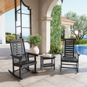 2 Pieces Outdoor Rocking Chairs, HDPE Patio Rockers With 28" High Back, Wide Armrests For Porch Backyard, Black