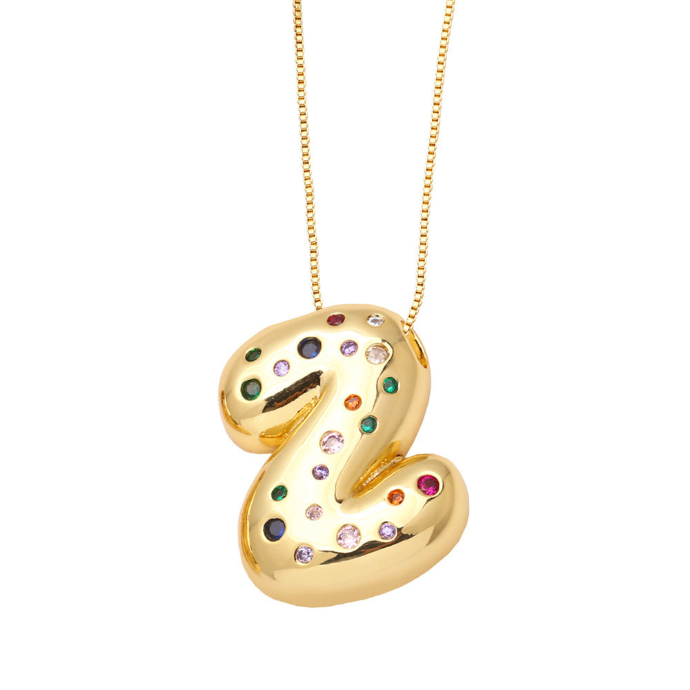 26 English Letter Necklace Gold-plated Inlaid Color