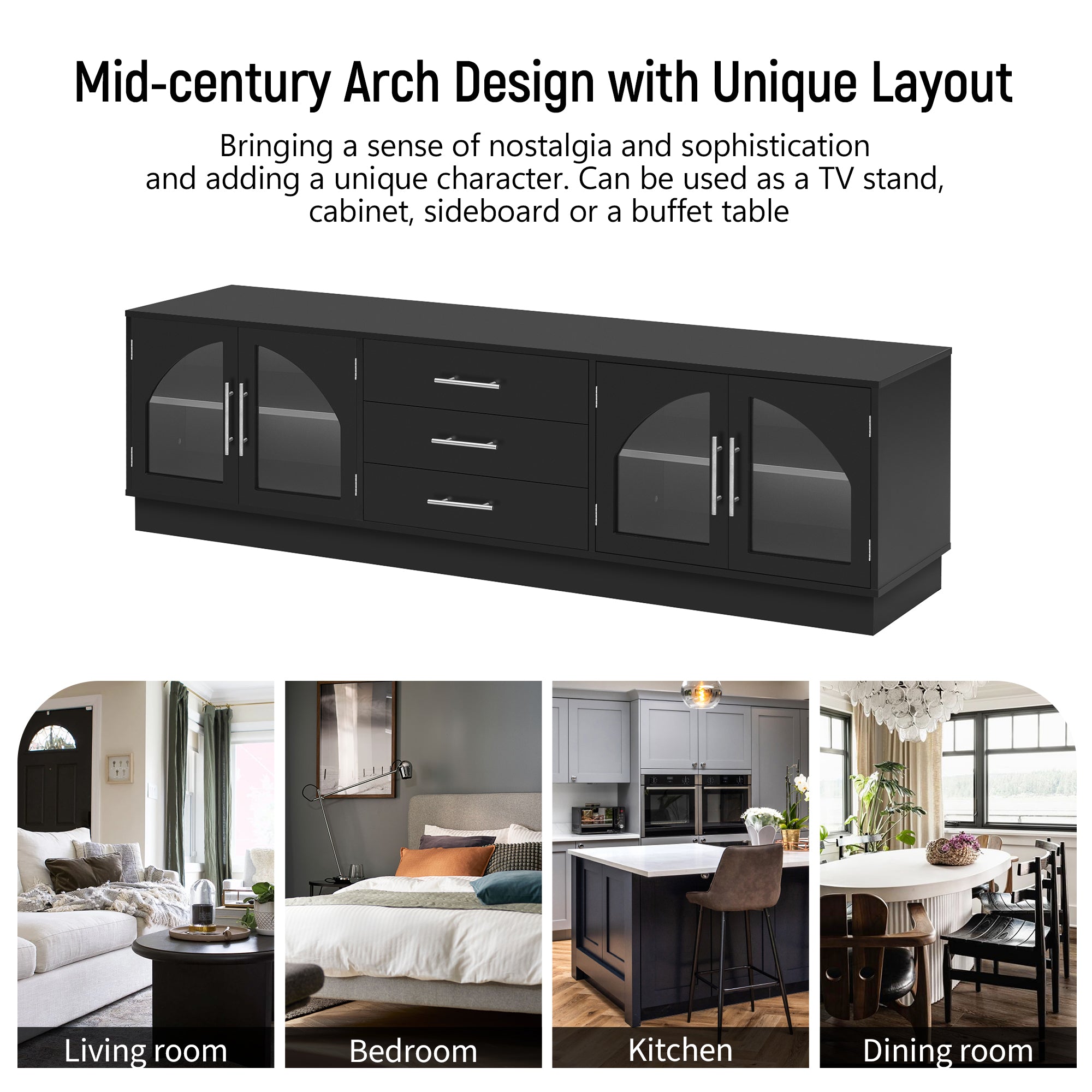 VIBE HAUS 68.9' Modern Minimalist TV Stand For TVs Up To 75 Inches, Entertainment Center Media Console Cabinet With Adjustable Shelves For Living Room