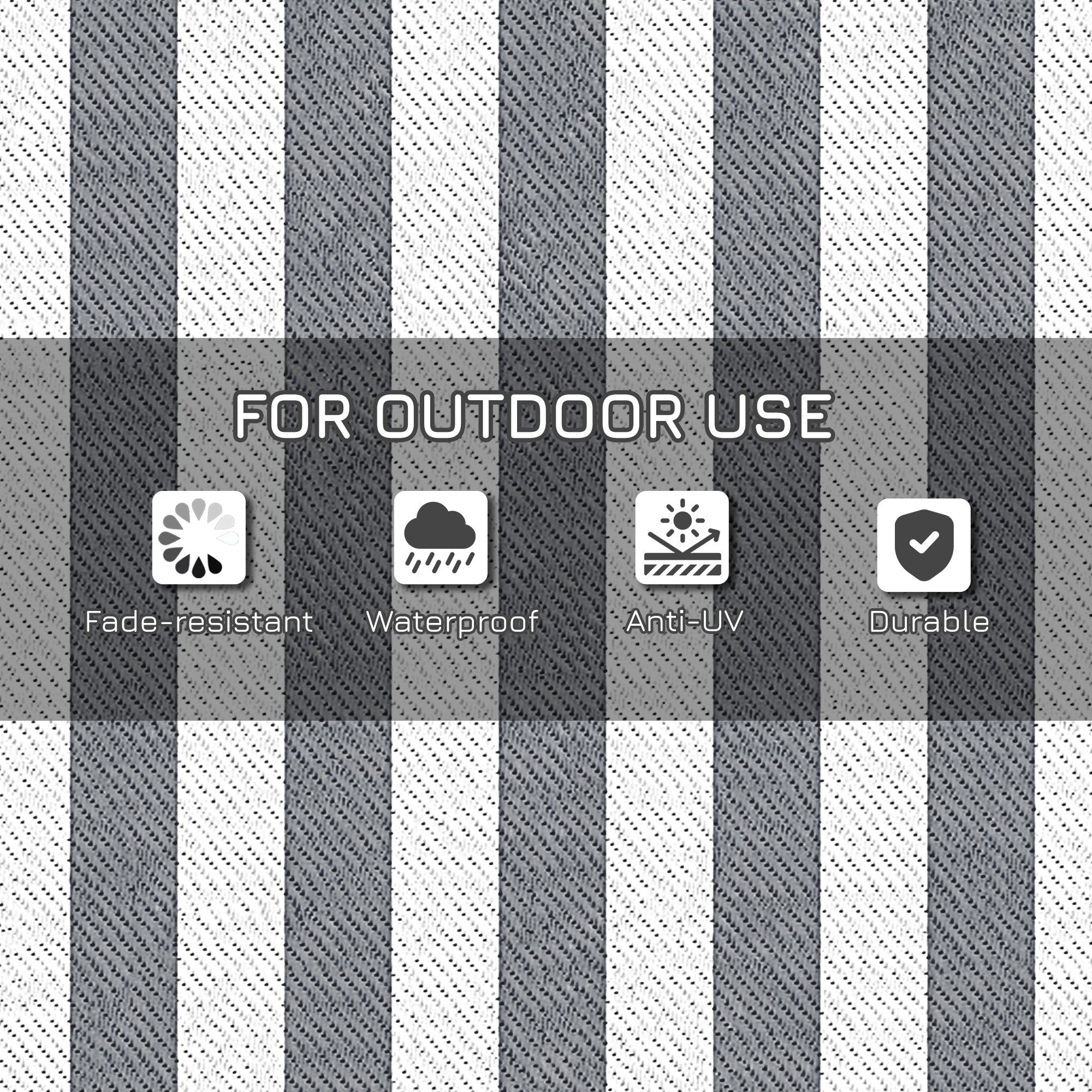 Reversible Outdoor Rug, 9' x 12' Waterproof Plastic Straw Floor Mat, Portable RV Camping Carpet, Large Floor Mat for Backyard, Deck, Picnic, Beach, Gray & White Striped