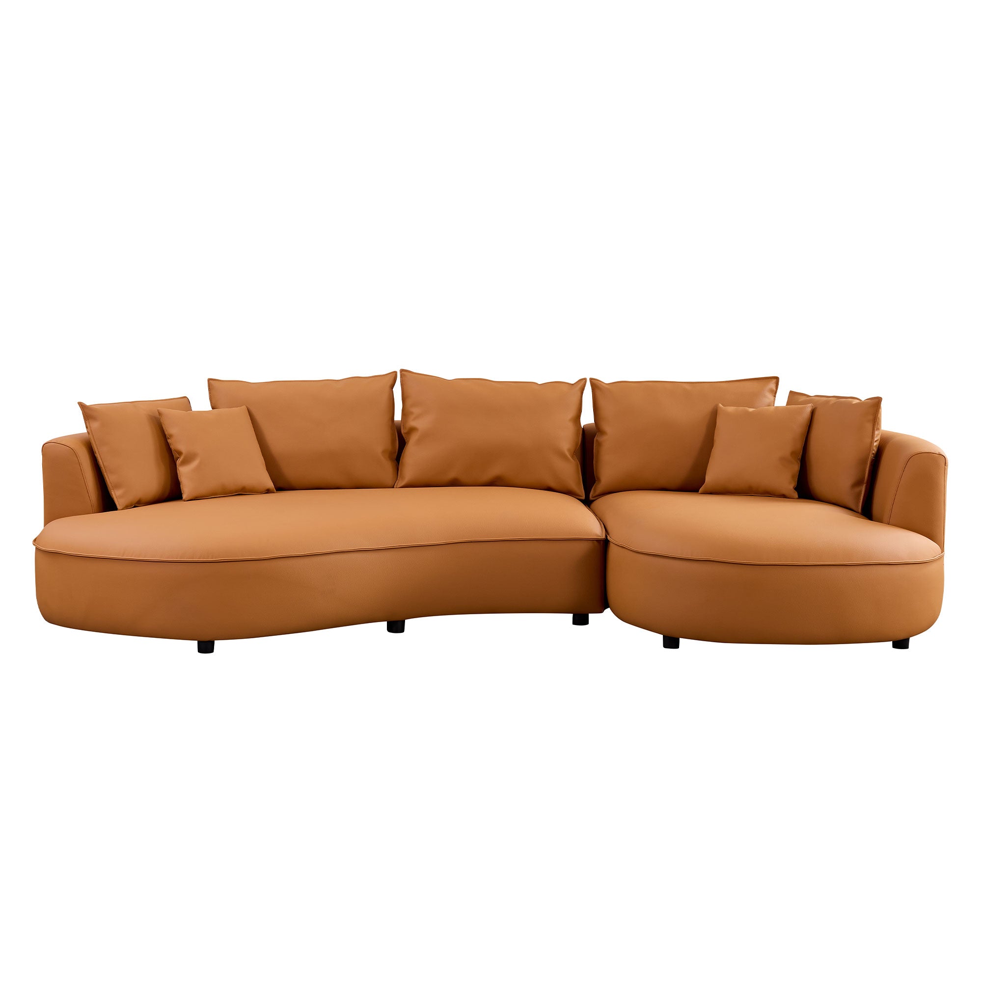 Modern Sectional Curved Sofa Couch For Living Room,Upholstered 5-Seat Sofa Couch Eco-leather Couch Set For Apartment Office,Orange