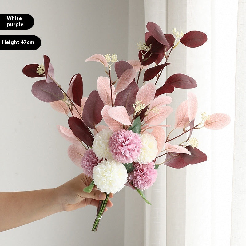 Home Decoration Essential Eucalyptus Leaves Chrysanthemum Bouquet Multi-color Optional Artificial Flower