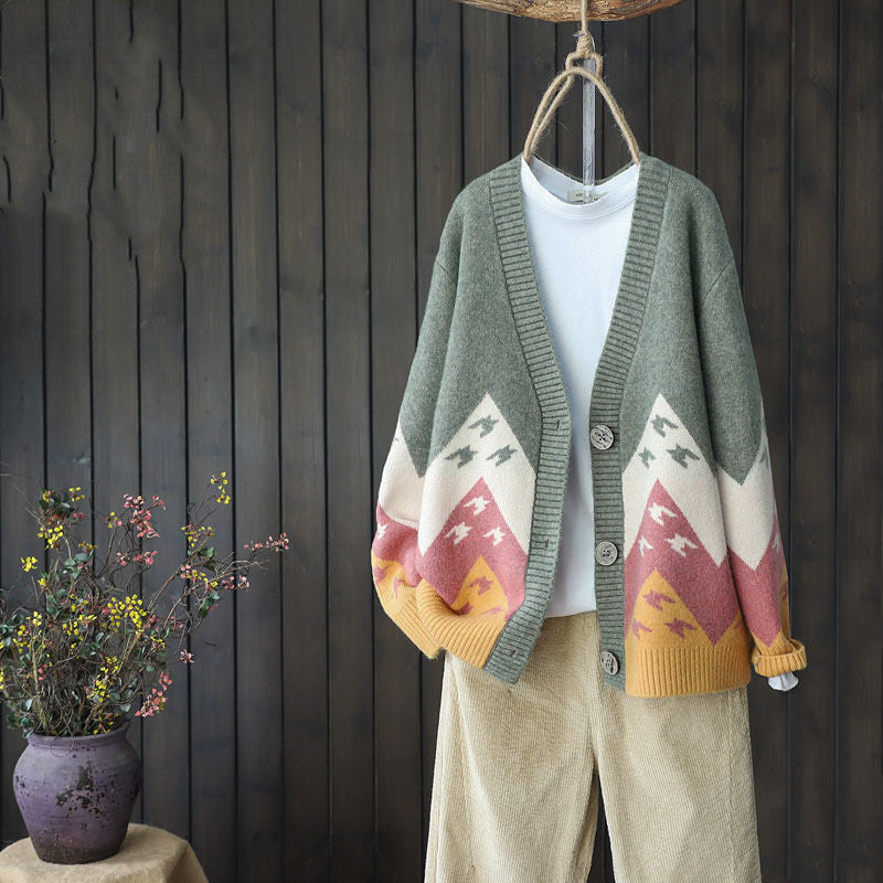 Retro Cardigan Jacket Women Knitted Loose Korean Style