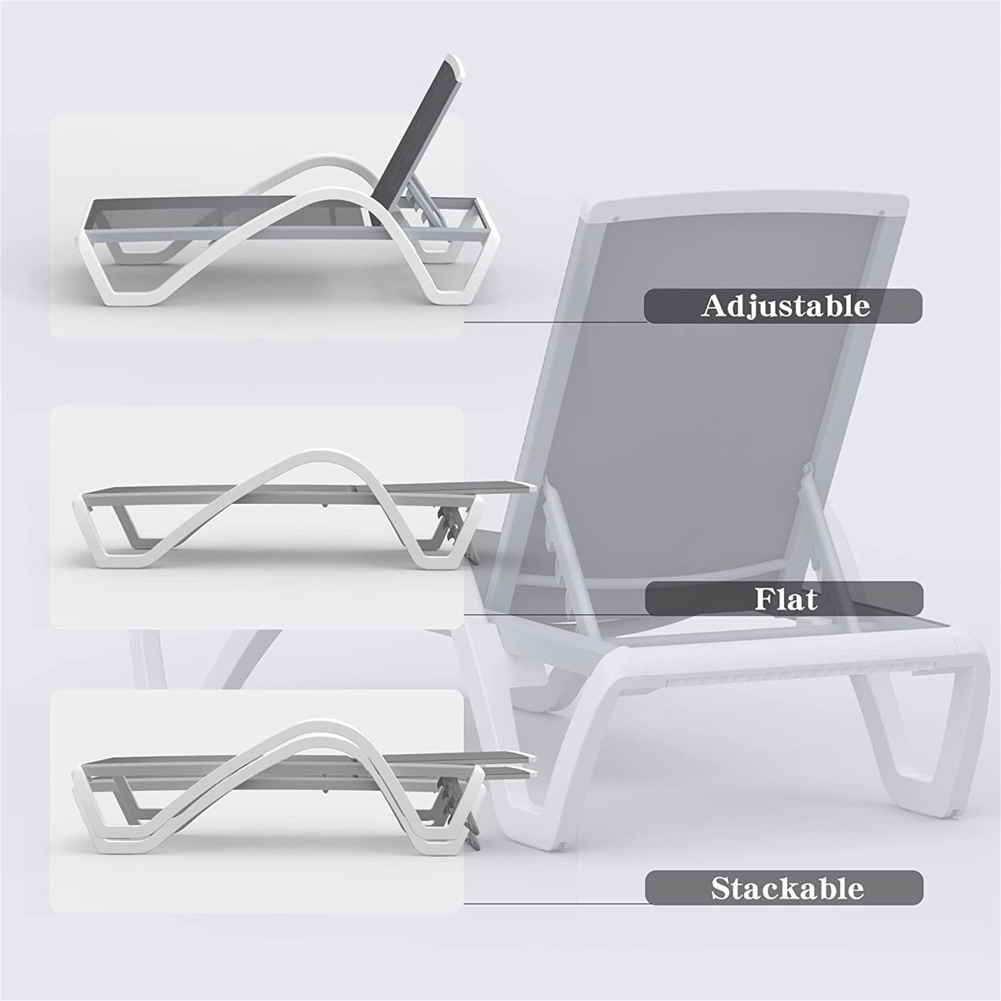 Patio Chaise Lounge Adjustable Aluminum Pool Lounge Chairs With Arm All Weather Pool Chairs For Outside,in-Pool,Lawn  Gray,1 Lounge Chair