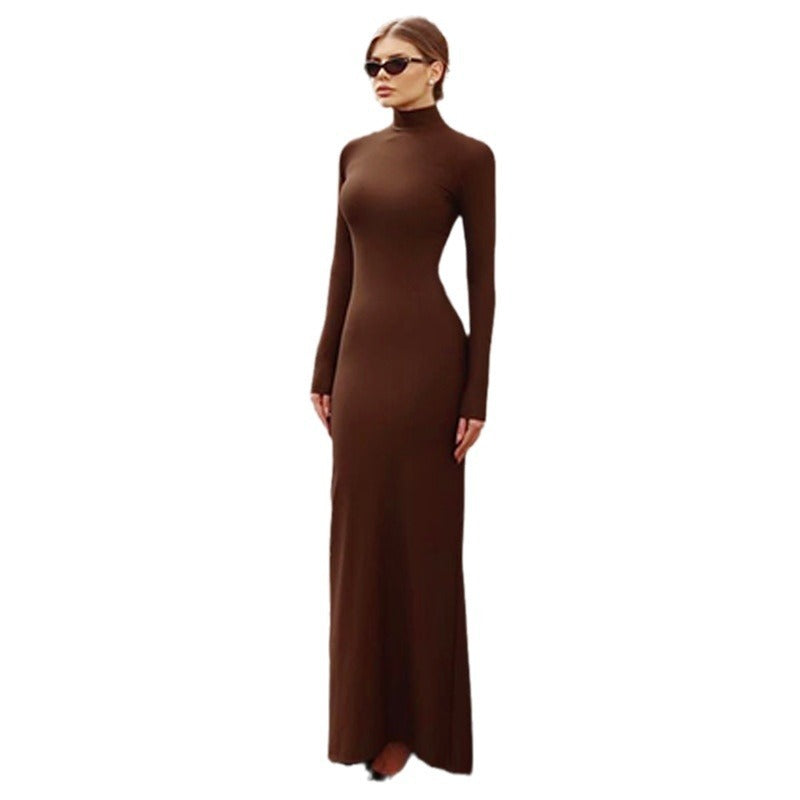 Fashion Long Sleeve Turtleneck Fishtail Slim-fit Sheath Dress