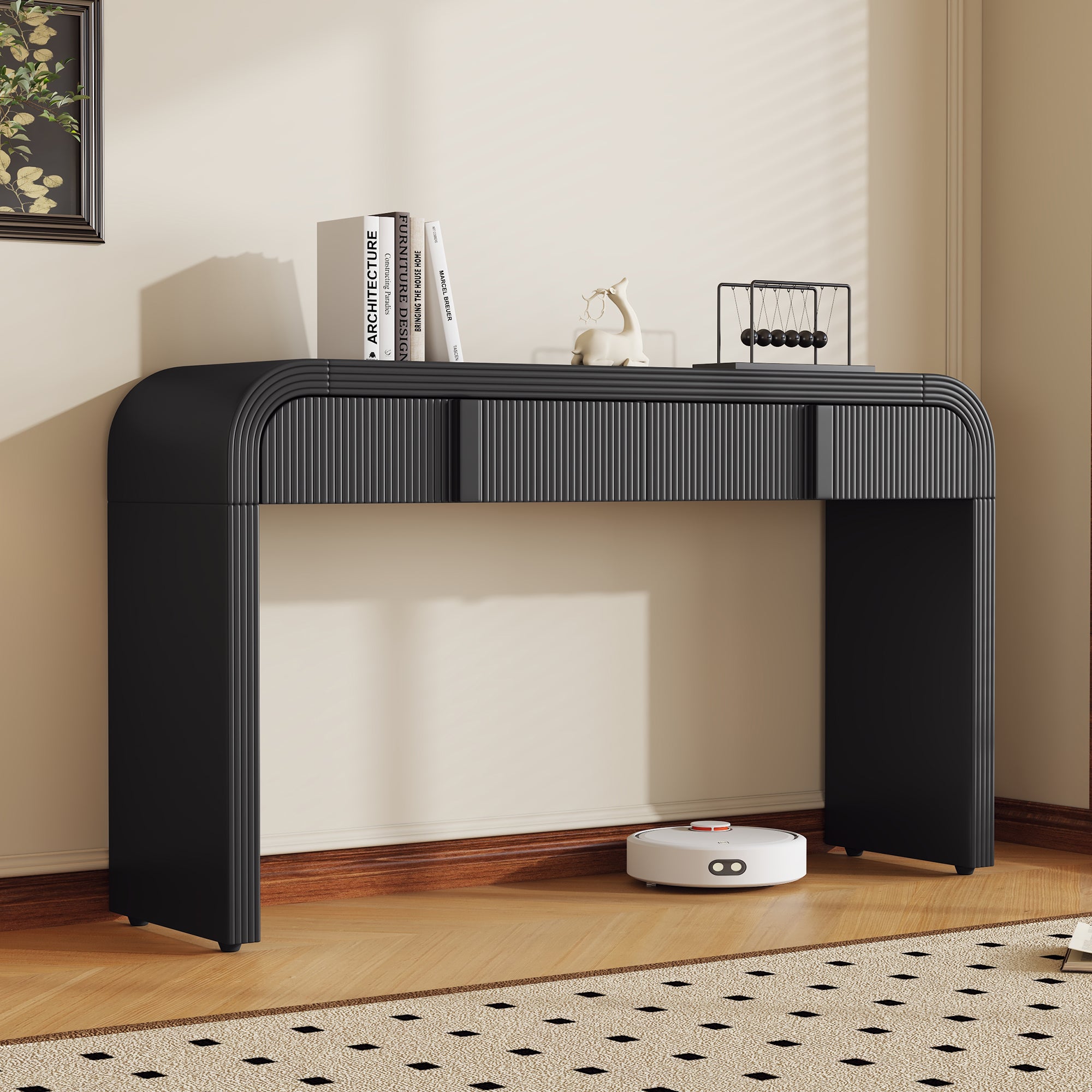 TREXM Modern Console Table With 2 Storage Drawers  Fluted Entryway Table With Rounded Silhouette For Hallway Living Room And Entryway  Black