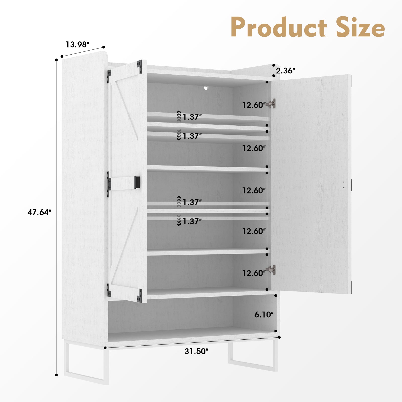 Shoe Cabinet With Doors, 6-Tier Shoe Storage Cabinet With Adjustable Shelves, Wooden Shoes Rack Shoe Storage Organizer For Entryway, Hallway, Closet, Living Room