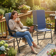 Folding Patio Chairs Set of 2, Padded High Back Lawn Camping Chairs with Armrests, 600D Oxford Fabric, Dark Blue