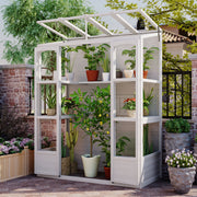 TOPMAX 78-inch Wooden Greenhouse Cold Frame With 4 Independent Skylights And 2 Folding Middle Shelves, Walk-in Outdoor Greenhouse, White