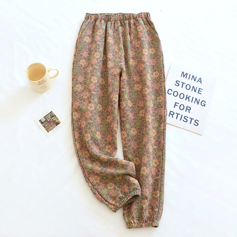 Retro Yarn-dyed Jacquard Women's Pure Cotton Pajama Pants